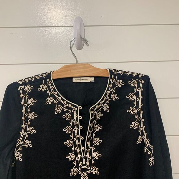 Tory Burch | Tunic Top Dress Black Long Sleeve Caftan Embellished Short- Medium - Picture 10 of 13